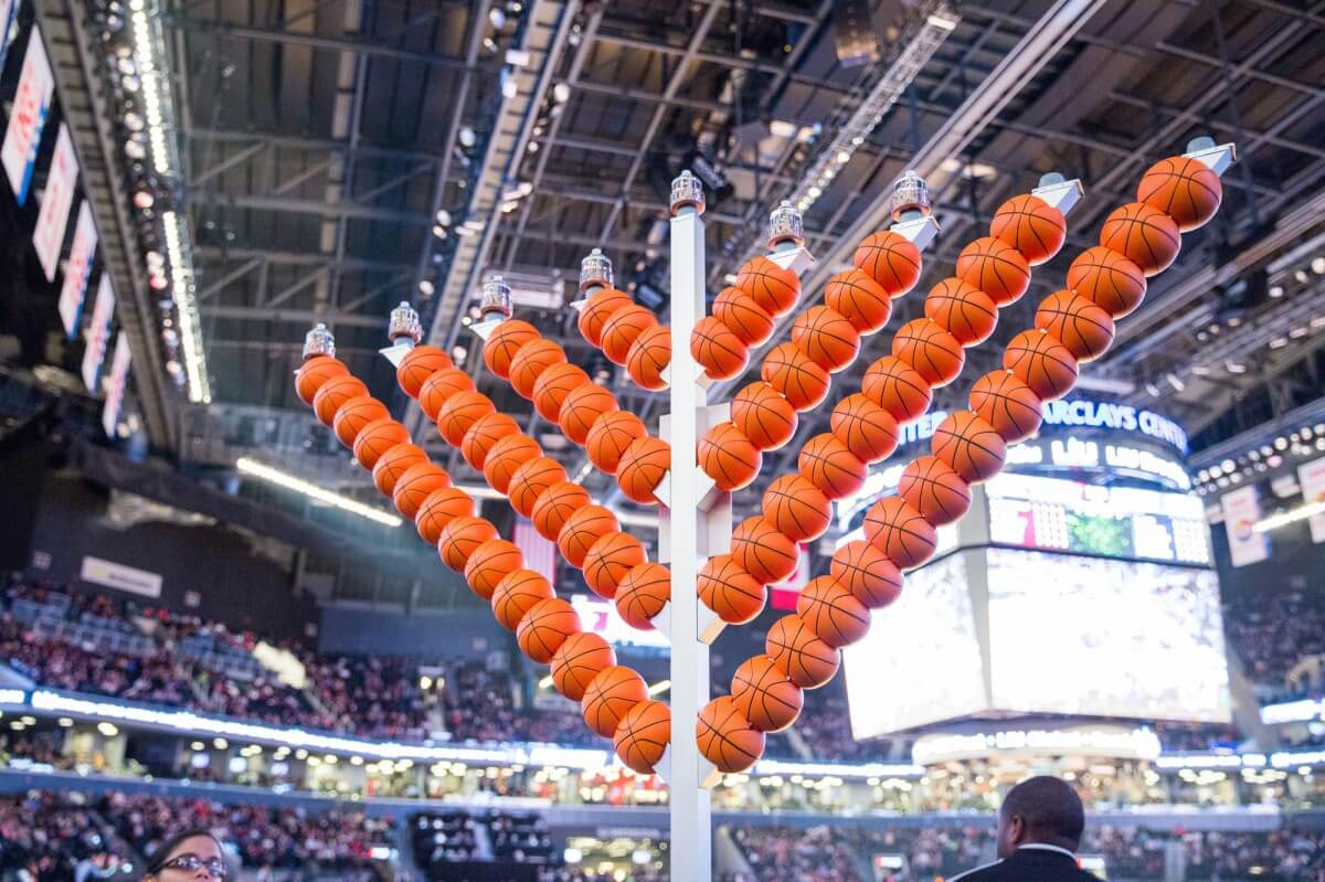 The menorah made of basketballs is back. (via Brooklyn Nets)