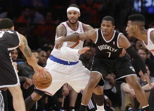 Carmelo Anthony & the Knicks had Brooklyn's number all night in a blowout. (AP)
