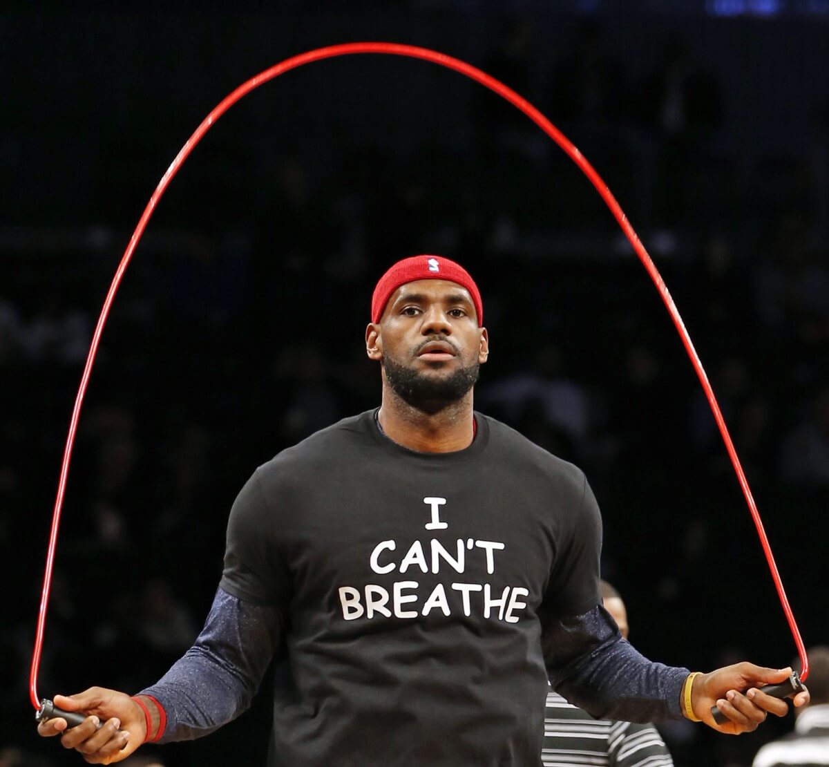 James wearing "I Can't Breathe" shirt Dec. 3. (AP)