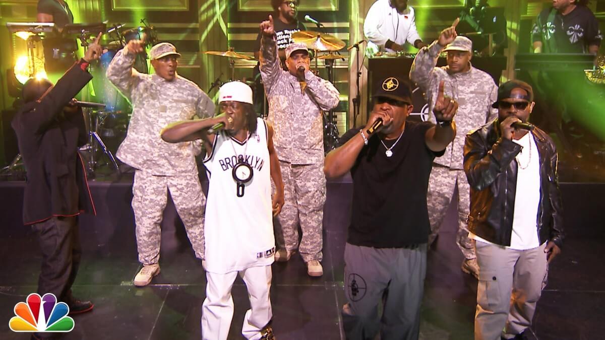 Flavor Flav of Public Enemy Performs On Jimmy Fallon Wearing Brooklyn Nets Guard Alan Anderson’s Jersey