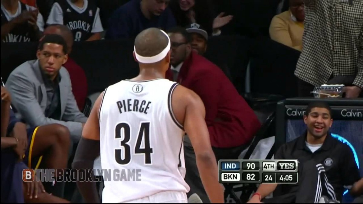 Paul Pierce Shoots 3, Ball Bounces Off Rim, Pierce Does Taxes, Ball Comes Down, Falls In Somehow