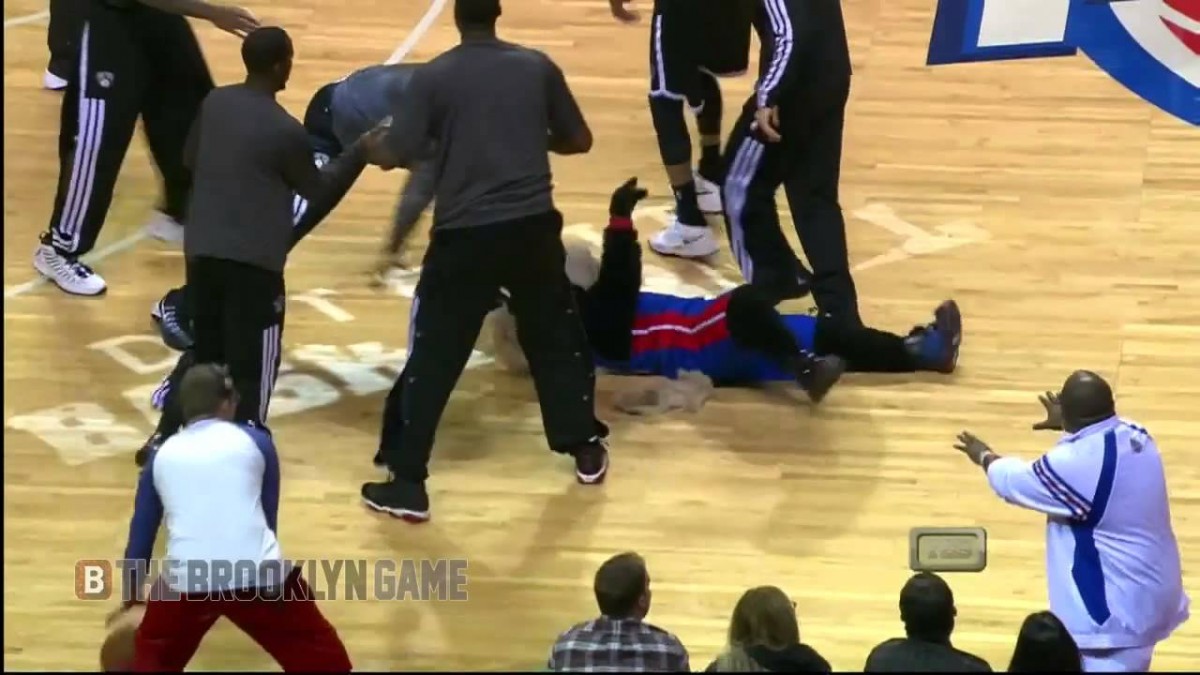 VIDEO: The Brooklyn Nets Fight Hooper, The Pistons Mascot